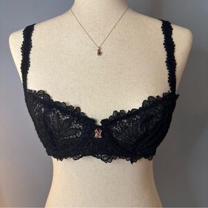 NWT Savage X Fenty Black Floral Lace Unlined Underwire Bra 36B Balconette Bra